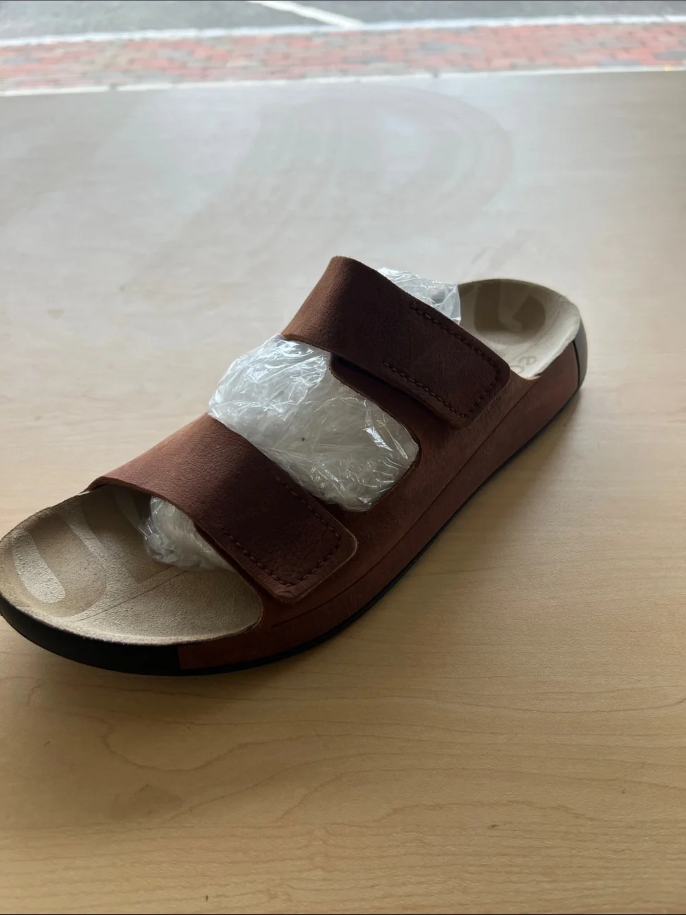 Ecco Men's Tan Double-Strap Leather Slide Sandals